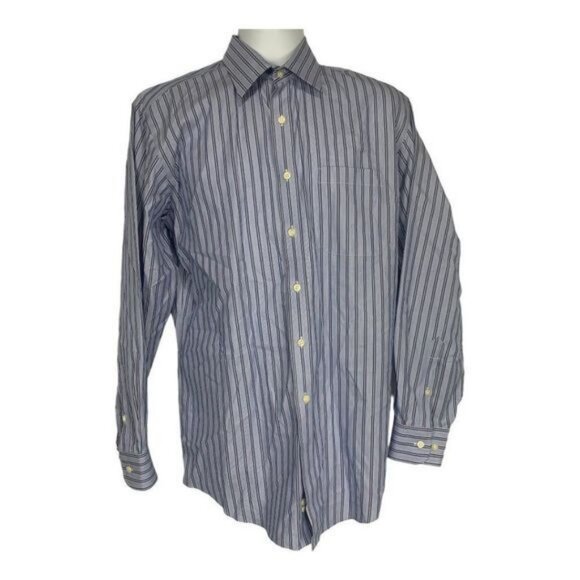 Kirkland Signature Mens Non-Iron Long Sleeve Dress Shirt 16 Blue & White Striped - Picture 1 of 10